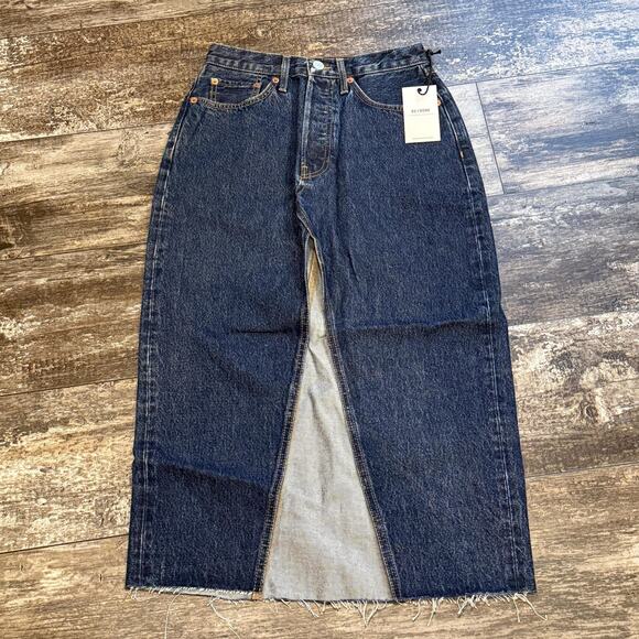 RE/DONE Midi Denim Skirt Womens 26 Blue Heritage Rinse Organic Cotton NEW - Picture 14 of 14